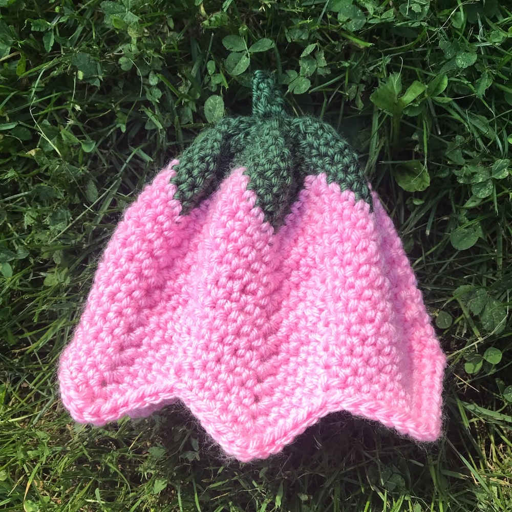 Handcrafted Pink Tulip Flower Baby Hat crochet